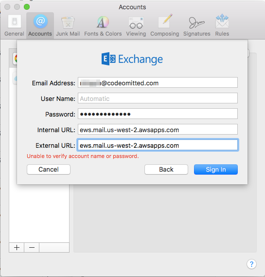 mac mail exchange internal external url